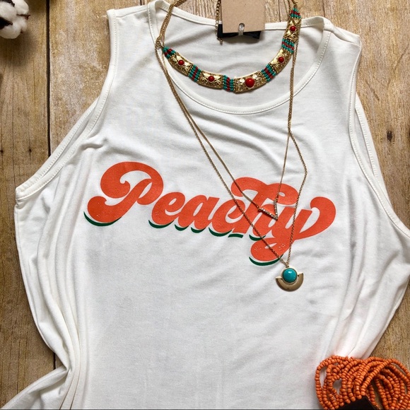 Last One Peachy” Bright White Message Graphic Tank - Picture 3 of 7
